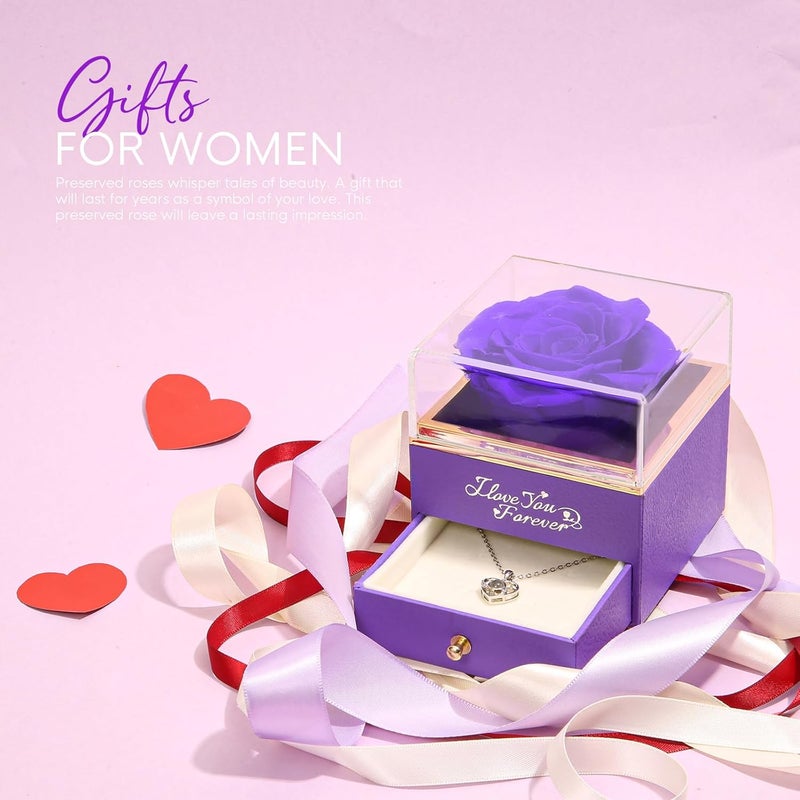 ASELFAD Preserved Flowers Real Purple Rose with I Love You Necklace - Eternal Rose Gifts for Her at Valentine's Day, Mother's Day, Christmas, Anniversary or Birthday - Image 4